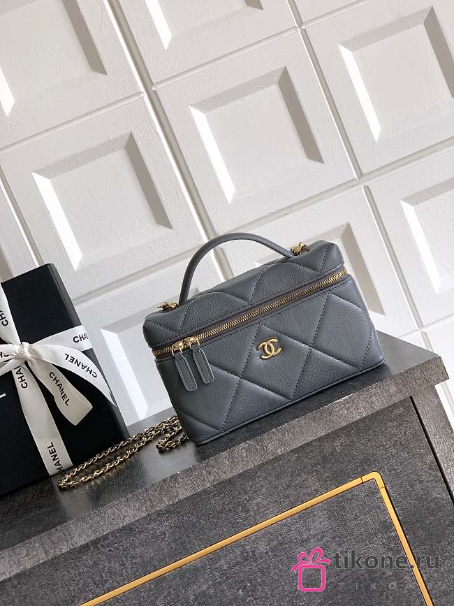 Chanel Vanity with Chain Grained Shiny Calfskin & Gold Tone Metal Gray - 19.5x17x5cm - 1