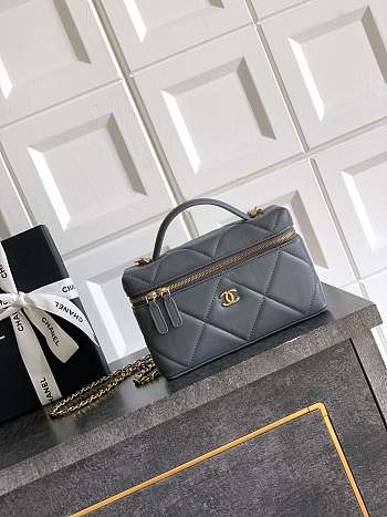 Chanel Vanity with Chain Grained Shiny Calfskin & Gold Tone Metal Gray - 19.5x17x5cm