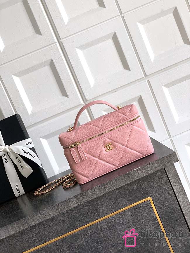 Chanel Vanity with Chain Grained Shiny Calfskin & Gold Tone Metal Pink - 19.5x17x5cm - 1