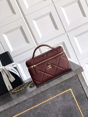 Chanel Vanity with Chain Grained Shiny Calfskin & Gold Tone Metal Burgundy - 19.5x17x5cm