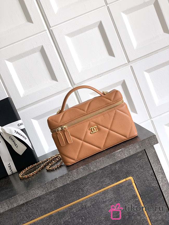 Chanel Vanity with Chain Grained Shiny Calfskin & Gold Tone Metal Brown - 19.5x17x5cm - 1