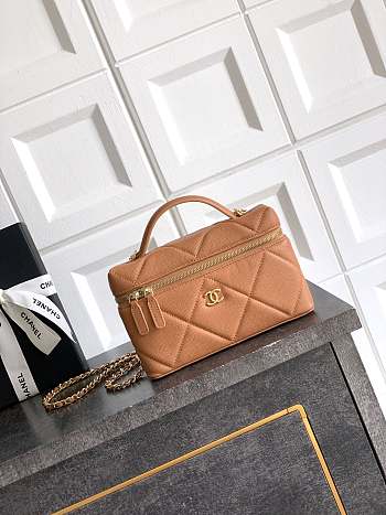 Chanel Vanity with Chain Grained Shiny Calfskin & Gold Tone Metal Brown - 19.5x17x5cm