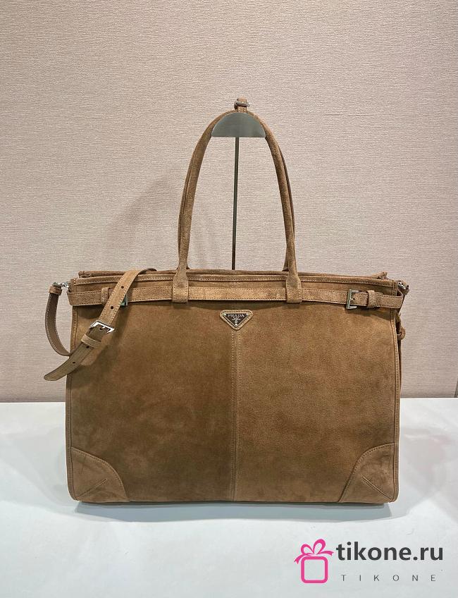 Prada Bonnie Suede Tote Bag Brown 2VG128 - 50x36x17cm - 1