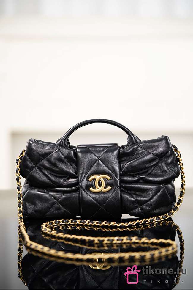 Chanel Mini Bow Bag Shiny Lambskin & Gold Tone Metal Black - 26x18x5cm - 1
