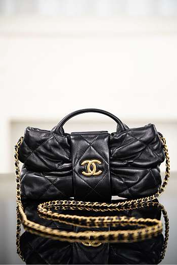 Chanel Mini Bow Bag Shiny Lambskin & Gold Tone Metal Black - 26x18x5cm