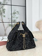 Chanel 25 Handbag Small Tweed Sequins Gold Tone Metal Black - 30x26x14cm - 5