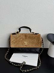 Chanel Large Flap Bag With Top Handle Suede Calfskin Shiny Lambskin & Gold Tone Metal Beige & Black - 29x18x8cm - 1