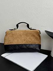 Chanel Large Flap Bag With Top Handle Suede Calfskin Shiny Lambskin & Gold Tone Metal Beige & Black - 29x18x8cm - 3