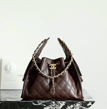 Chanel 25 Handbag Small Grained Calfskin Gold Tone Metal Dark Brown - 30x26x14cm