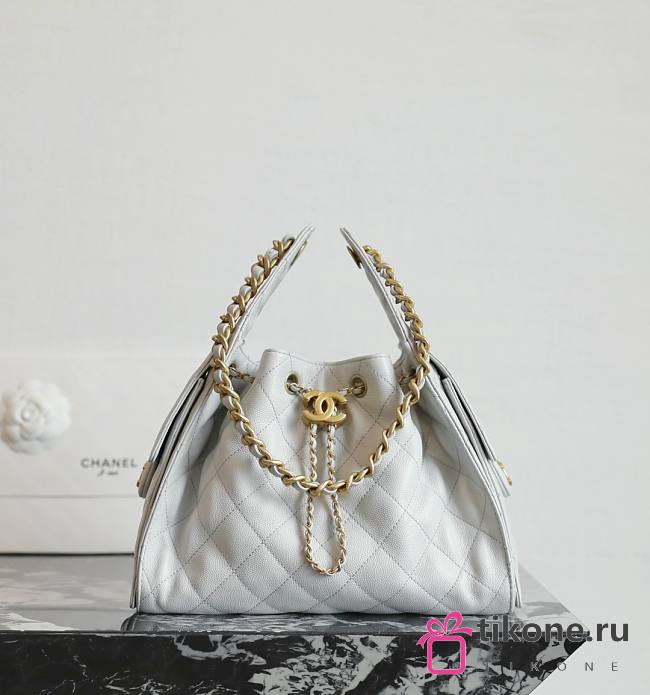 Chanel 25 Handbag Small Grained Calfskin Gold Tone Metal Gray - 30x26x14cm - 1