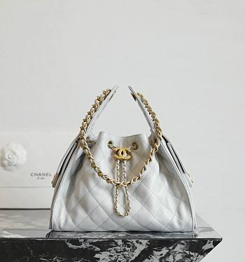 Chanel 25 Handbag Small Grained Calfskin Gold Tone Metal Gray - 30x26x14cm