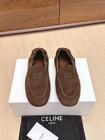 Celine Adam Loafer In Suede Calfskin Dark Brown