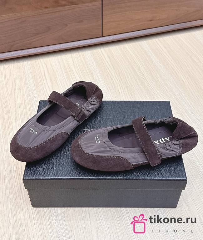 Prada Collapse Re-Nylon And Suede Ballerinas Coffee - 1