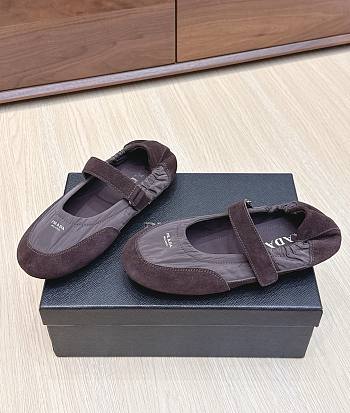 Prada Collapse Re-Nylon And Suede Ballerinas Coffee