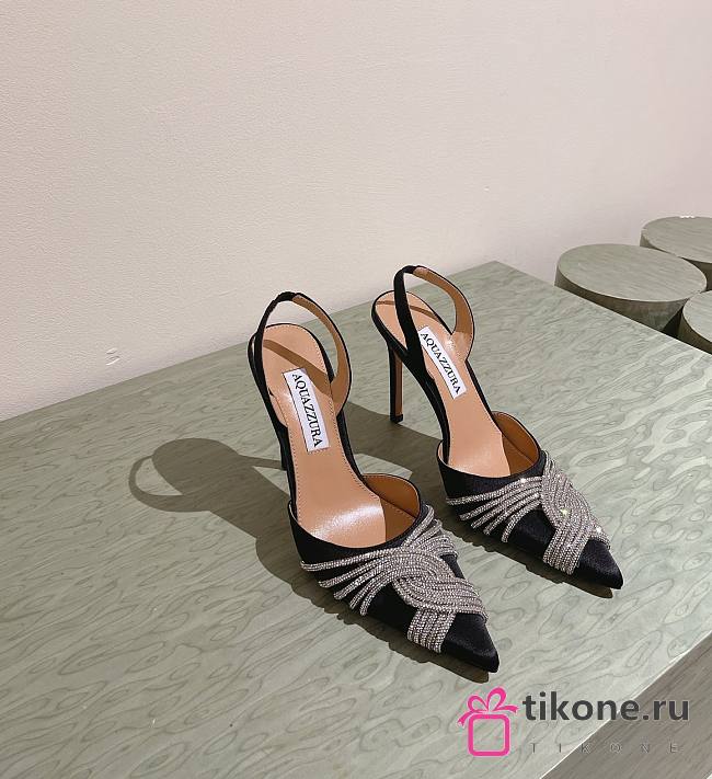  Aquazzura Gatsby Sling Satin 105 Black - 1