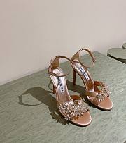 Aquazzura Crystal Margarita Satin Sandal 105 Beige - 1