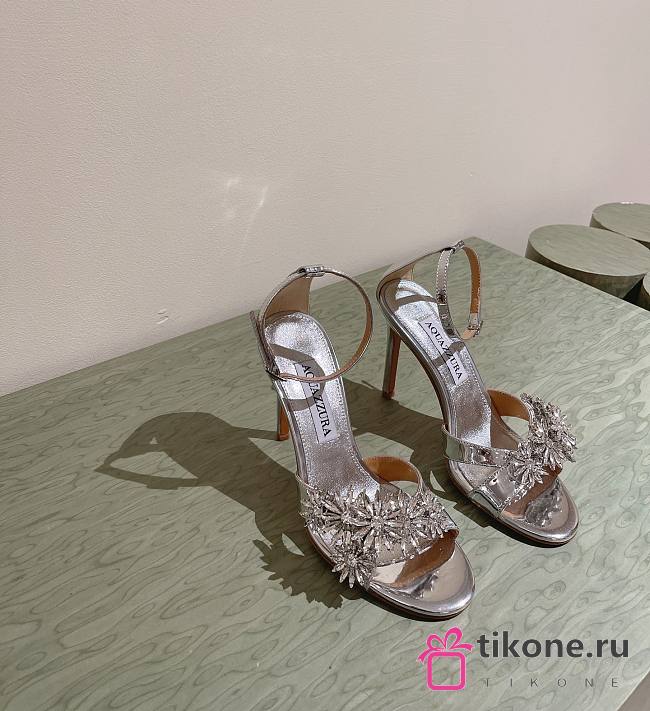 Aquazzura Crystal Margarita Sandal 105 Silver - 1