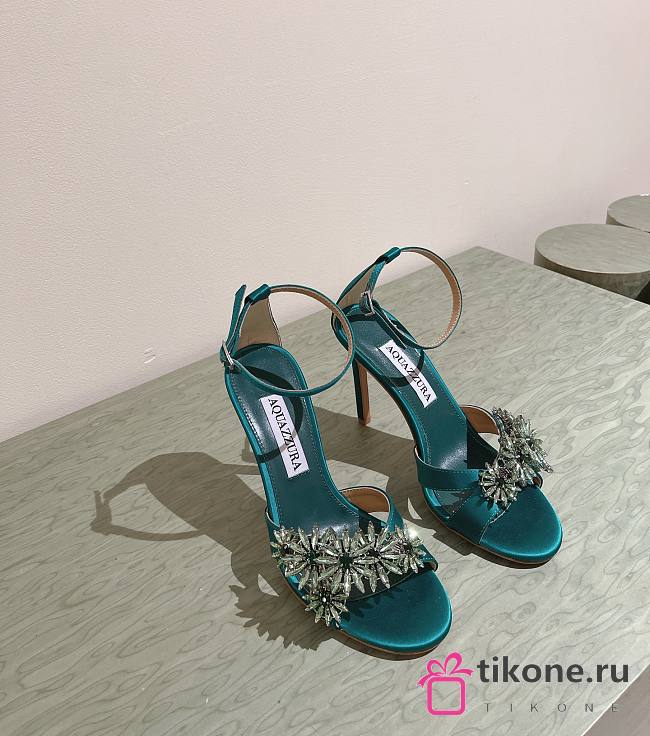 Aquazzura Crystal Margarita Satin Sandal 105 Green - 1