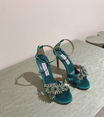 Aquazzura Crystal Margarita Satin Sandal 105 Green