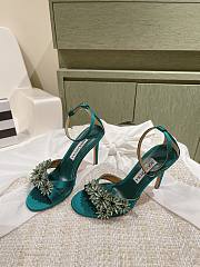 Aquazzura Crystal Margarita Satin Sandal 105 Green - 5