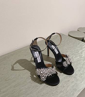 Aquazzura Crystal Margarita Satin Sandal 105 Black 