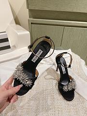 Aquazzura Crystal Margarita Satin Sandal 105 Black  - 3