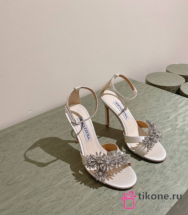 Aquazzura Crystal Margarita Satin Sandal 105 White - 1