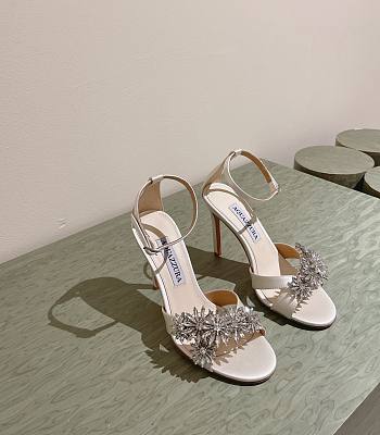 Aquazzura Crystal Margarita Satin Sandal 105 White
