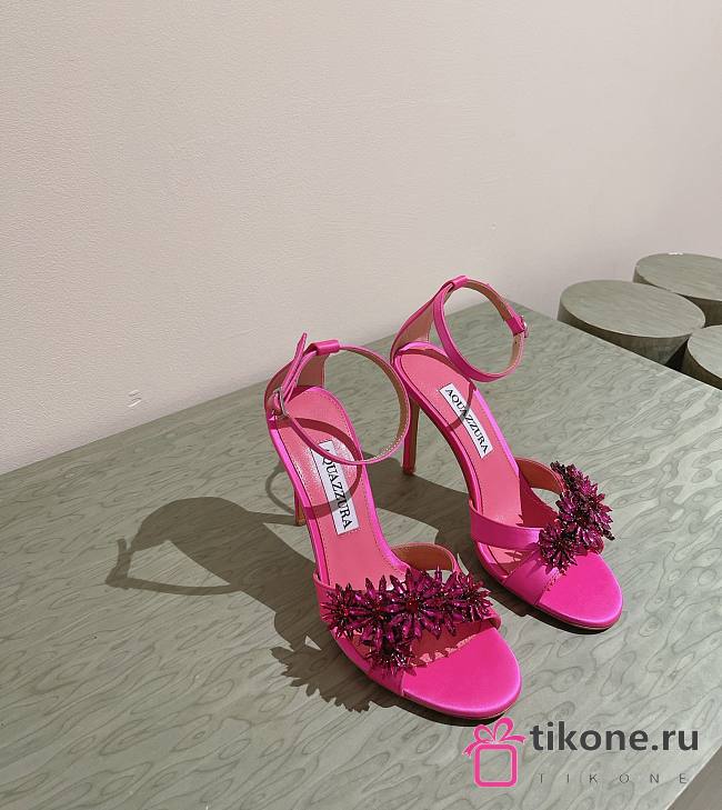 Aquazzura Crystal Margarita Satin Sandal 105 Pink - 1