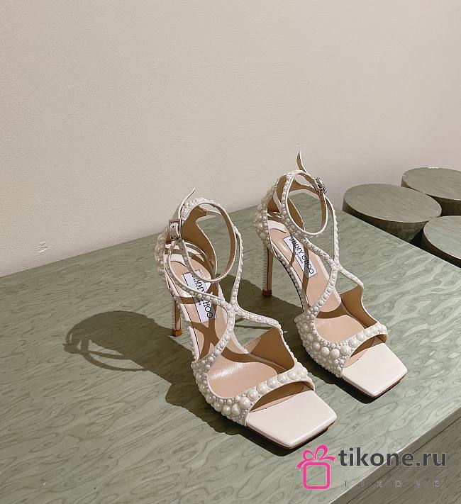 Jimmy Choo Azia 95mm Pearl-embellished Sandals White - 1