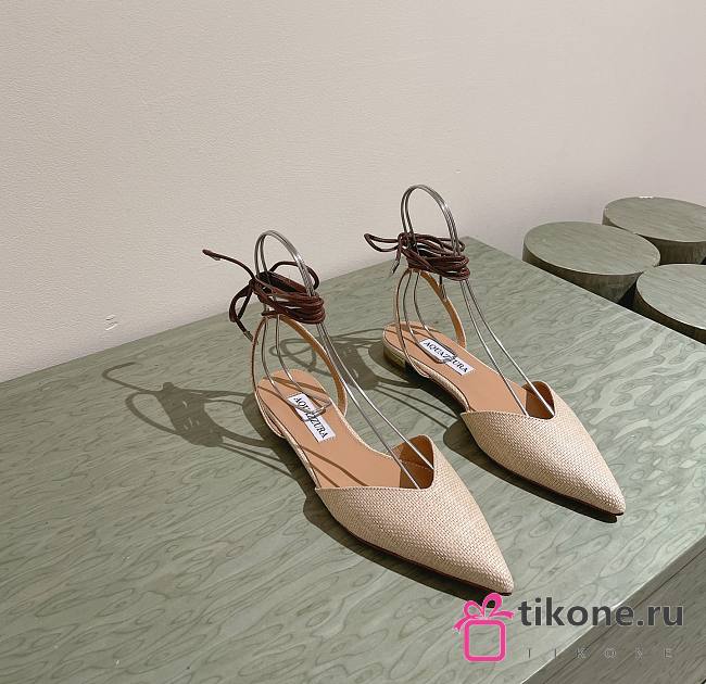 Aquazzura Beyond Leather-trimmed Raffia Pointtoe Flats In Natural - 1