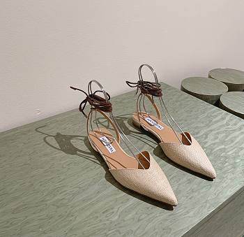 Aquazzura Beyond Leather-trimmed Raffia Pointtoe Flats In Natural