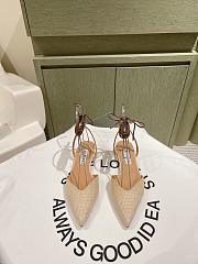 Aquazzura Beyond Leather-trimmed Raffia Pointtoe Flats In Natural - 6