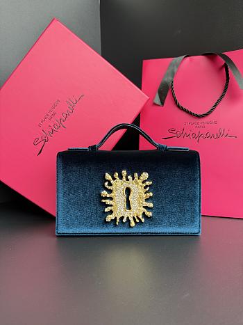 Schiaparelli Keyhole Bijou Chain Clutch Blue Velvet - 19x10.5x4cm