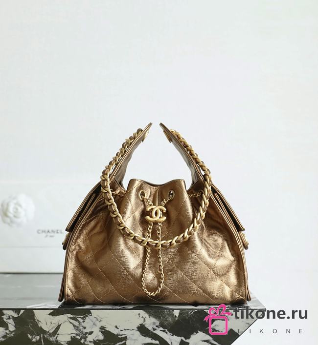Chanel 25 Handbag Small Metallic Grained Calfskin & Gold Metal Dark Gold - 30x26x14cm - 1