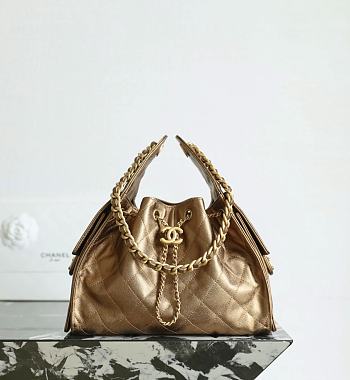 Chanel 25 Handbag Small Metallic Grained Calfskin & Gold Metal Dark Gold - 30x26x14cm