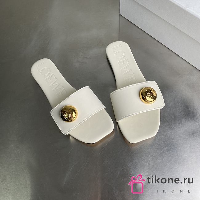 Loewe Pebble Slide In Soft Calfskin White/ Black/ Brown  - 1