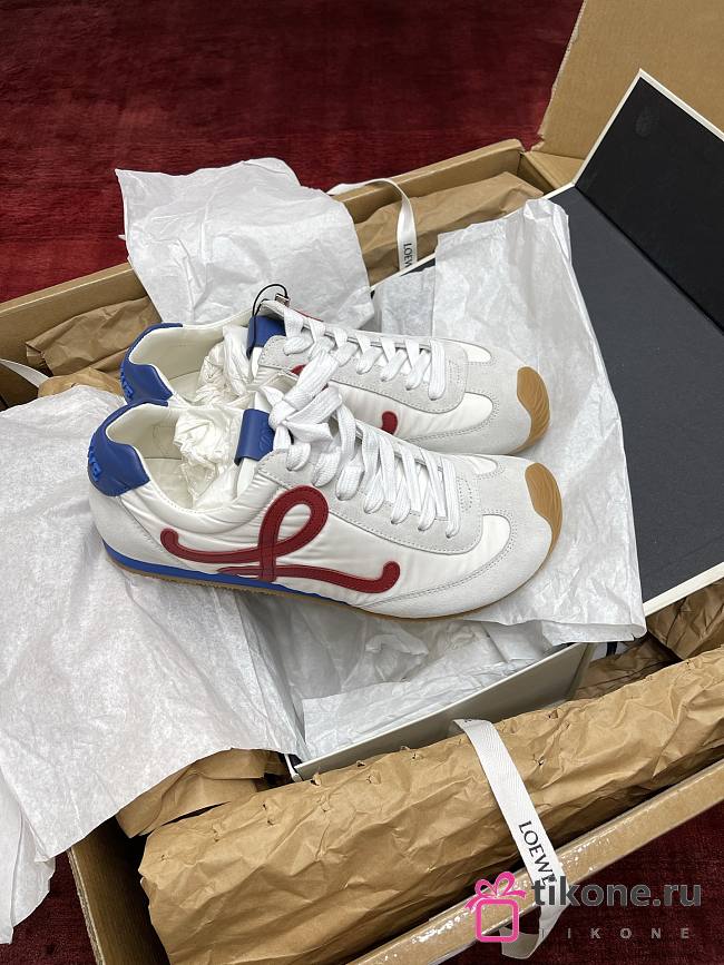 Loewe Ballet Runner 2.0 In Nylon And Calfskin White/ Red/ Black - 1