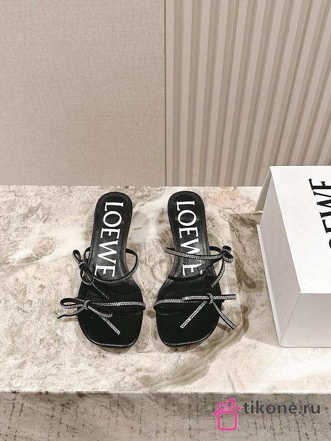 Loewe Petal Sandal In Suede And Rhinestones Black 4.5cm - 1