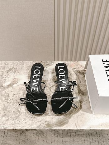 Loewe Petal Sandal In Suede And Rhinestones Black 4.5cm