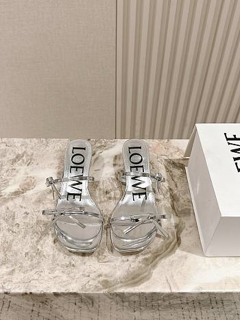 Loewe Petal Sandal In Metallic Calfskin Silver 4.5cm