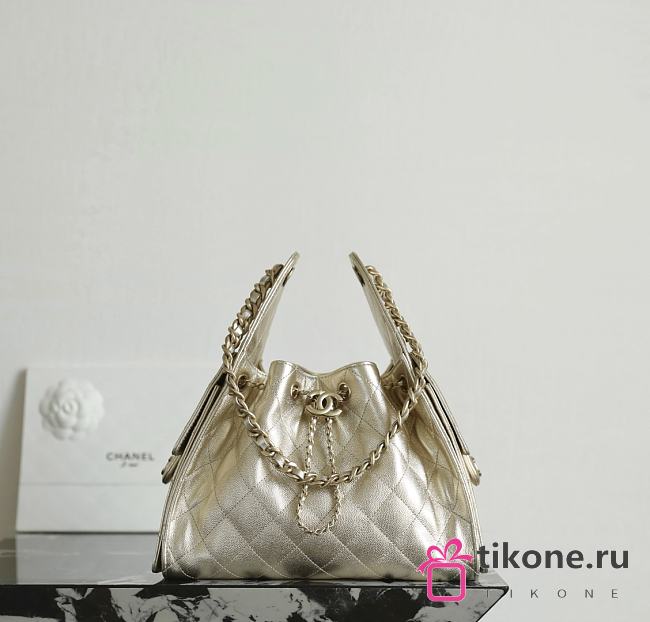 Chanel 25 Handbag Small Metallic Grained Calfskin & Gold Metal Light Gold - 30x26x14cm - 1