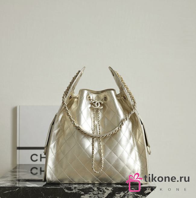 Chanel 25 Medium Handbag Metallic Grained Calfskin & Gold Metal Light Gold - 40x30x15cm - 1