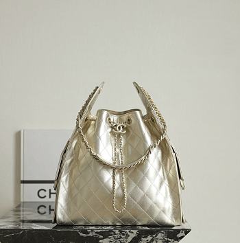 Chanel 25 Medium Handbag Metallic Grained Calfskin & Gold Metal Light Gold - 40x30x15cm