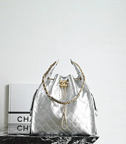 Chanel 25 Medium Handbag Grained Calfskin Gold Tone Metal Silver - 40x30x15cm - 1