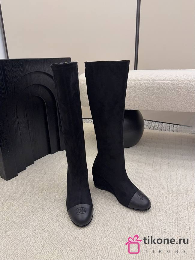 Chanel High Boots Suede & Calfskin Black 6.5cm - 1