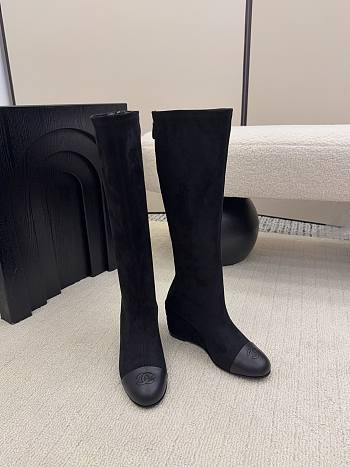 Chanel High Boots Suede & Calfskin Black 6.5cm