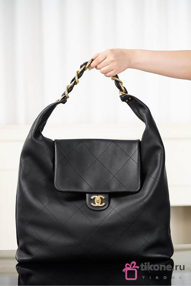 Chanel Maxi Hobo Bag Shiny Calfskin & Gold Tone Metal Black - 53x43x9cm - 1