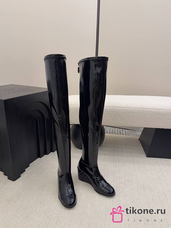 Chanel Thigh Boots Patent Black 6.5cm - 1
