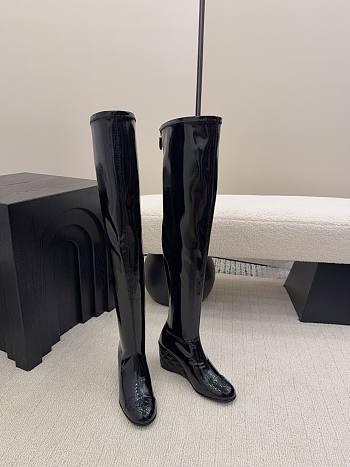 Chanel Thigh Boots Patent Black 6.5cm